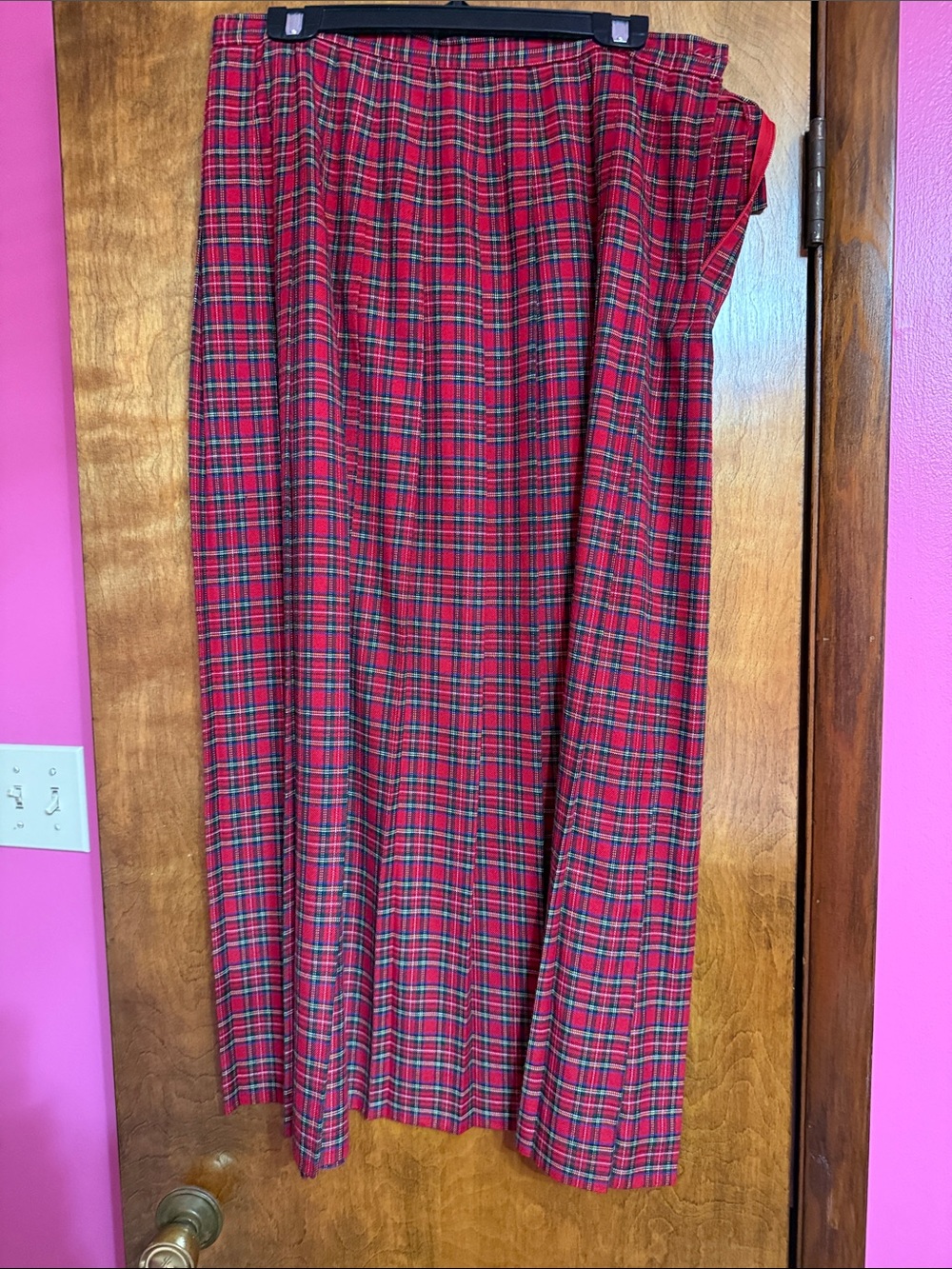 Susan Bristol Red and Green Plaid Midi Skirt